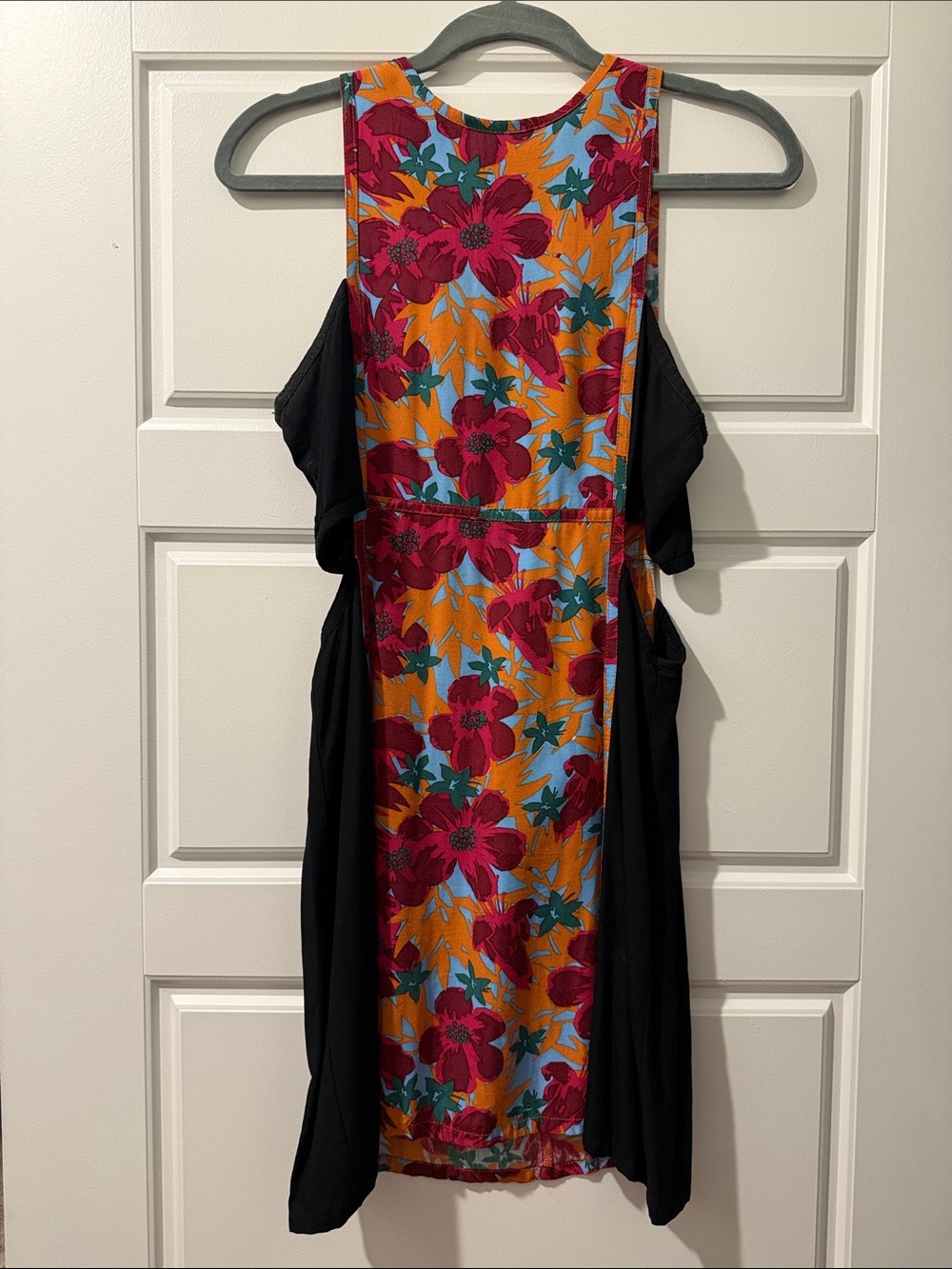 Colorblock Floral Cold-Shoulder Dress - Orange, Pink, Teal, Black
